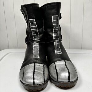 TaraM Black Leather Chunky Combat Boots Moto Biker Grunge Emo Gothic Cosplay 9